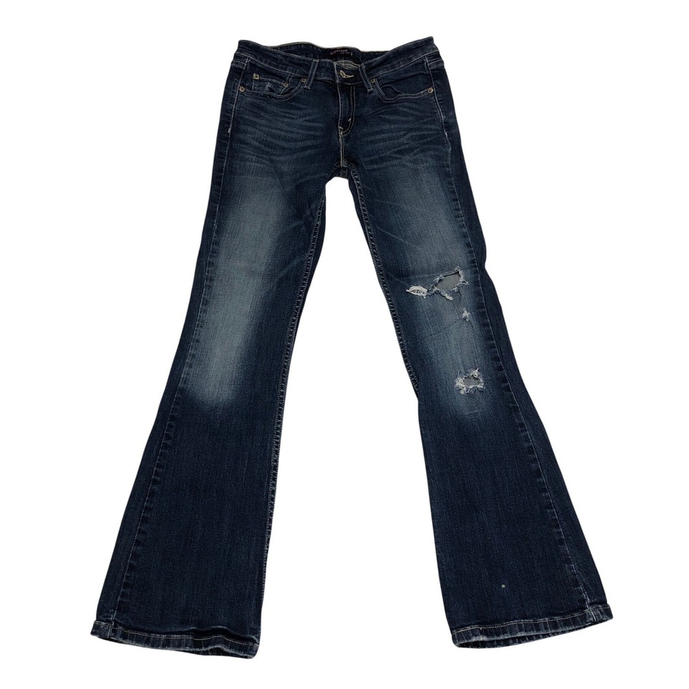 Levis 518 Superlow Bootcut Jeans Distressed Blue Denim Womens Size 5M 29L Retro